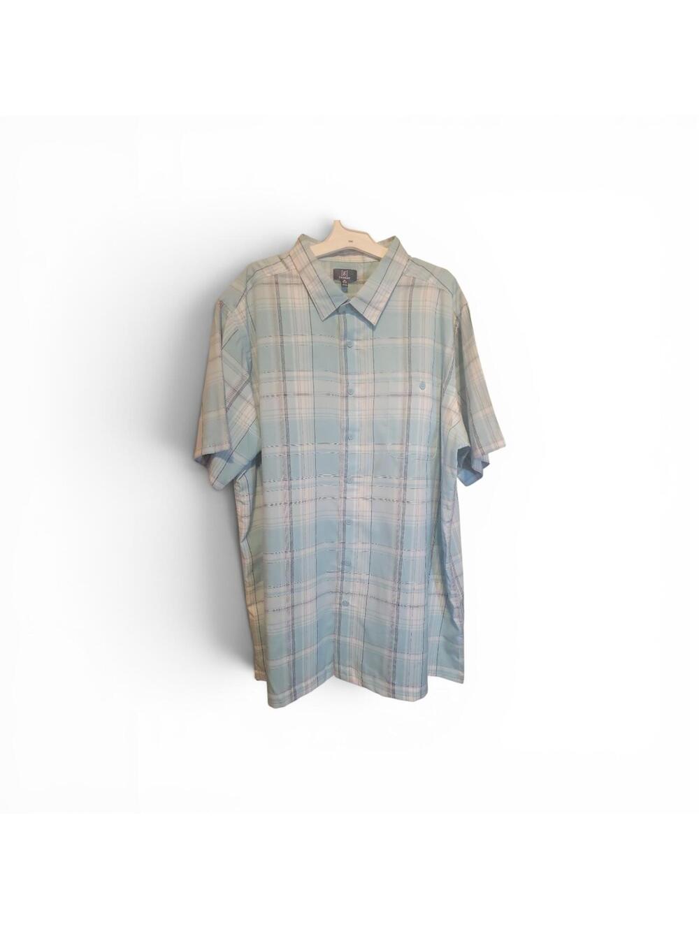 George Men's Short Sleeve Button-Up Plaid Shirt Light Blue Size XL